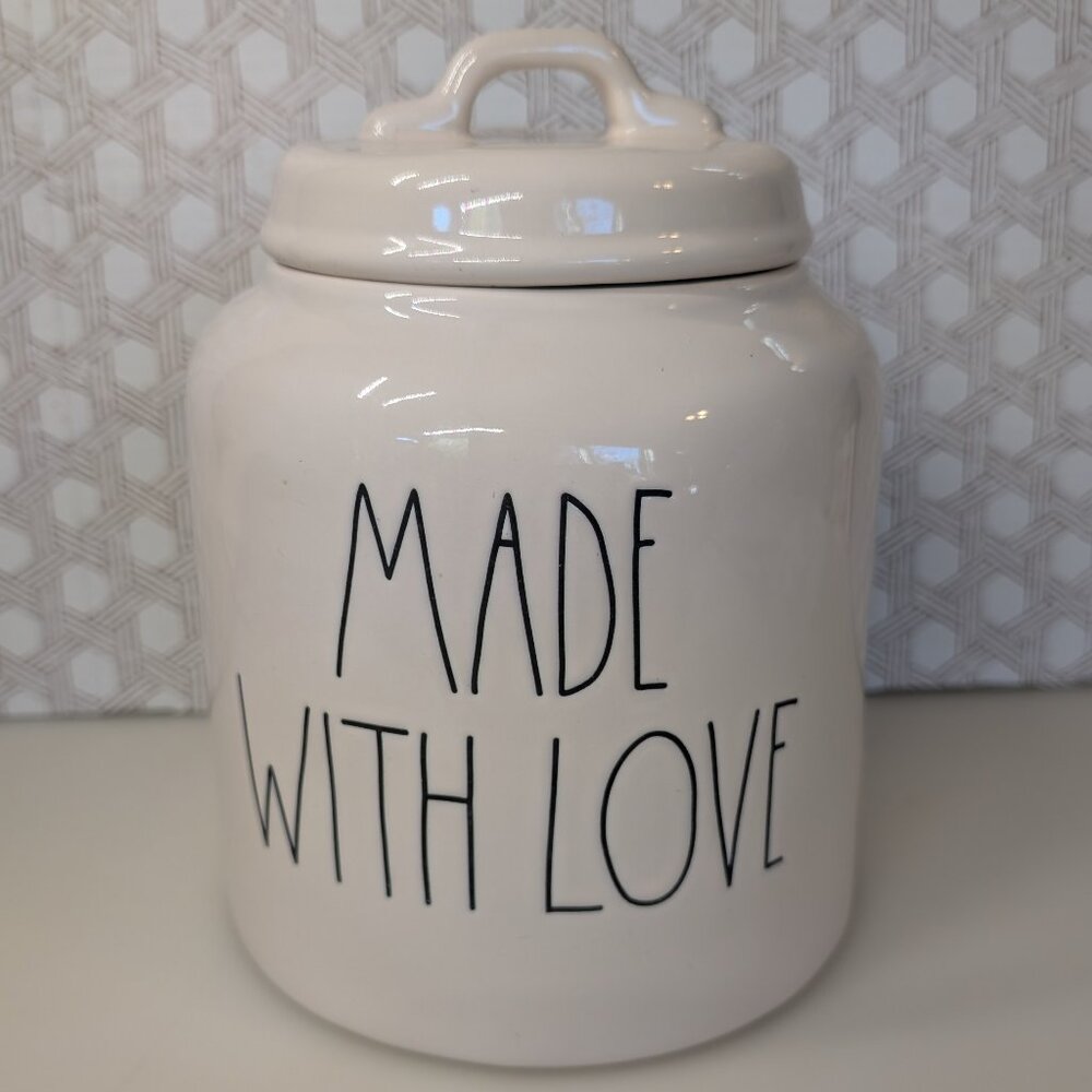 Rae Dunn Made With Love Canister Cookie Jar With Lid Farmhouse Decor Black White